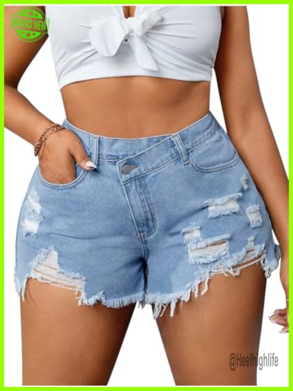 Plus Size High Waisted Denim Jean Shorts Stretchy Tummy Control 3.5 Inseam